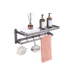 Toallero de aluminio con estante y ganchos para toallas COMBA