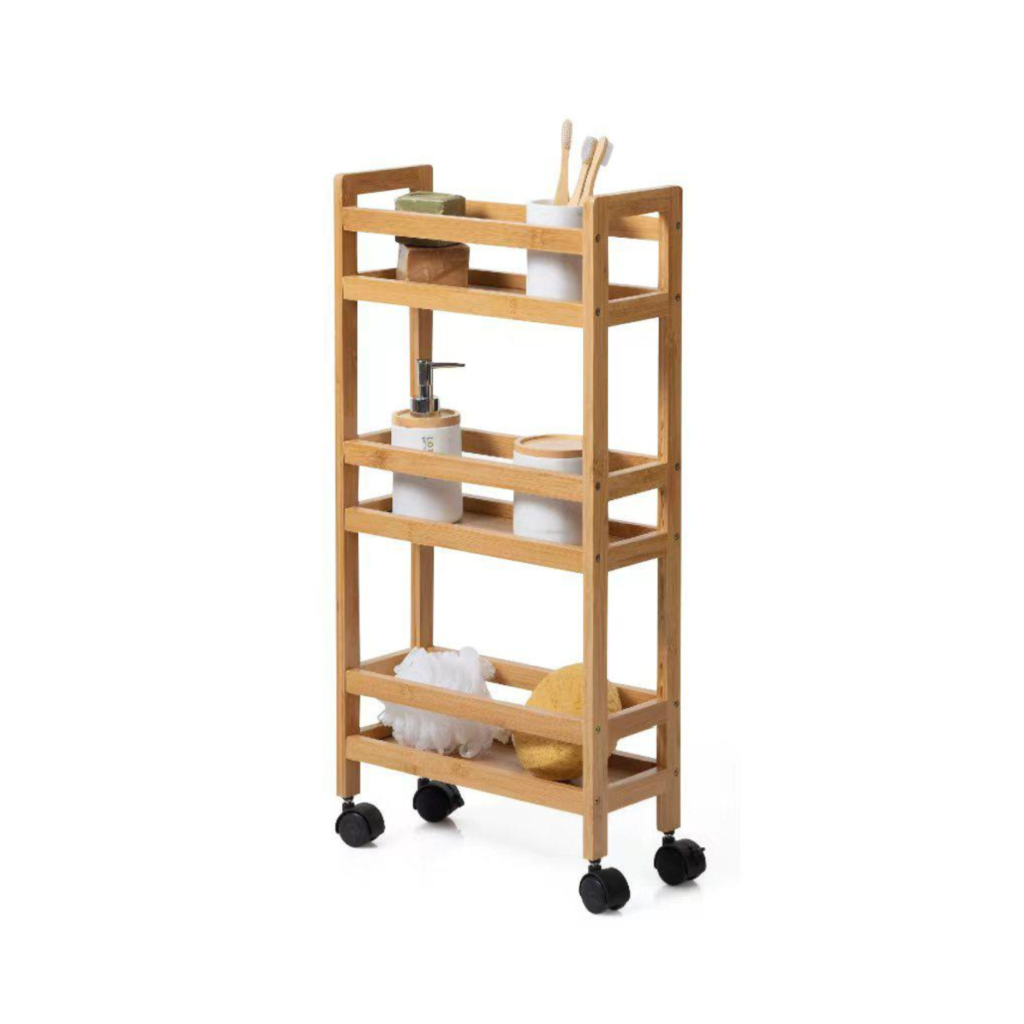 Carro organizador angosto de bambú de 3 niveles con ruedas (WR5549)
