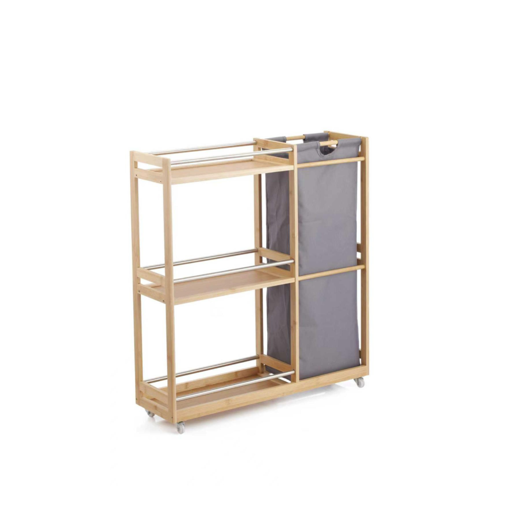 Carro organizador angosto de bambú con bolsa para ropa de 3 niveles COMBA