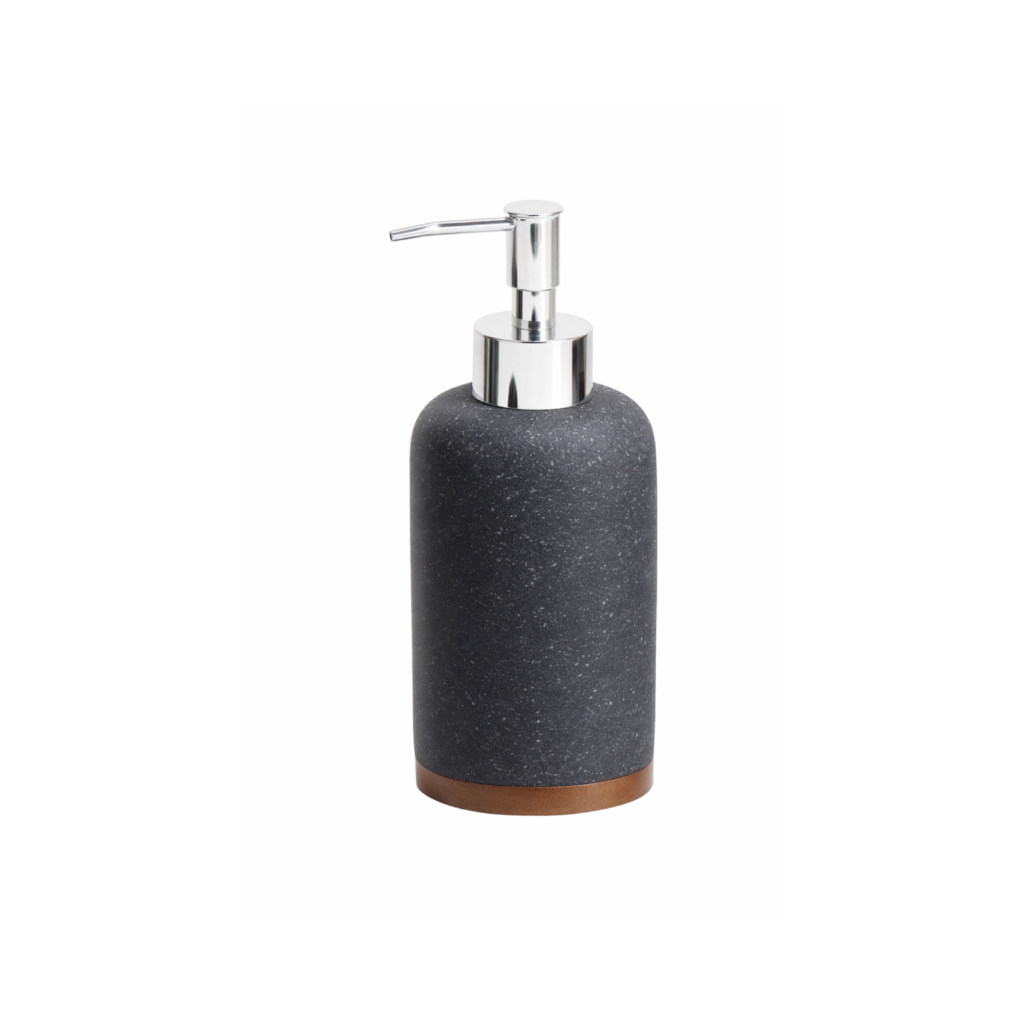 Dispenser de jabón en poliresina arena negra con base de madera acacia COMBA