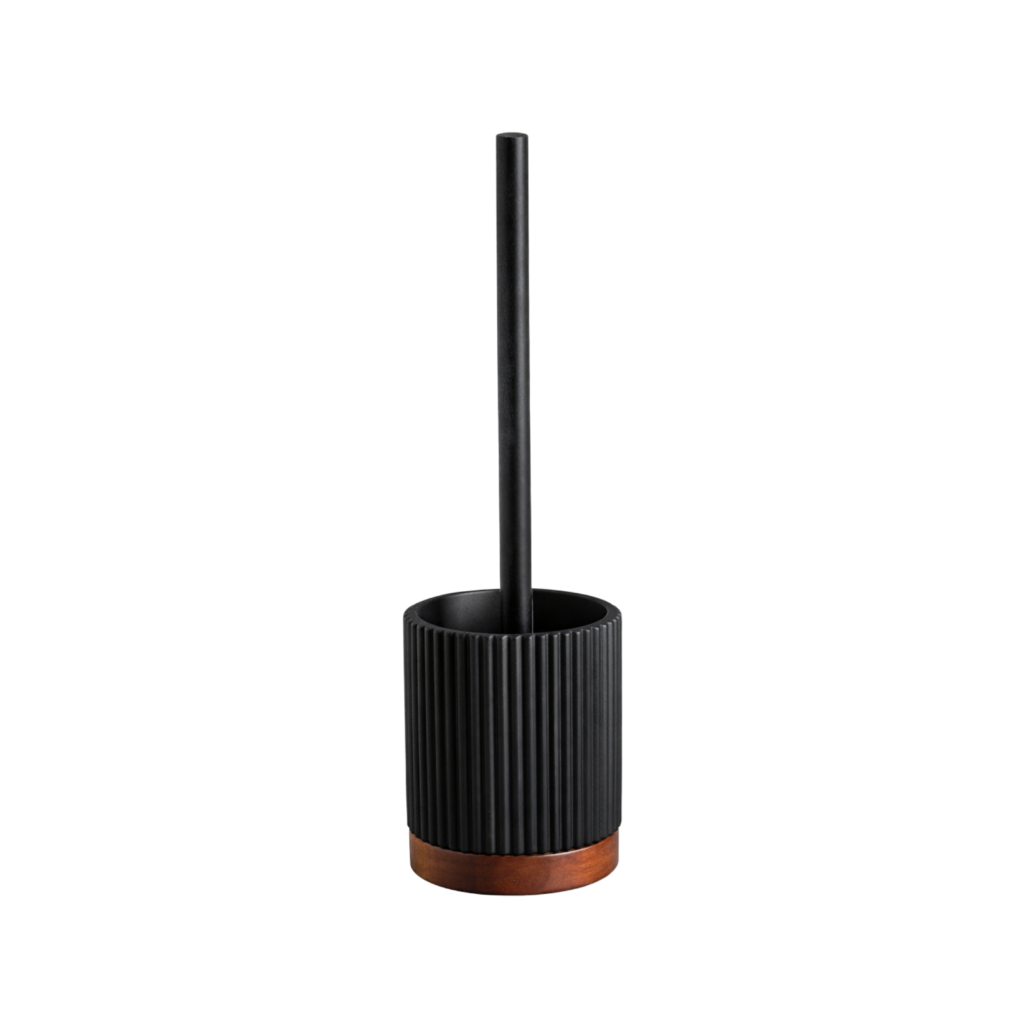 Escobilla de inodoro de poliresina negra con mango y base de madera acacia COMBA