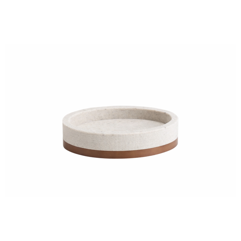 Jabonera de poliresina arena clara con base de madera acacia COMBA