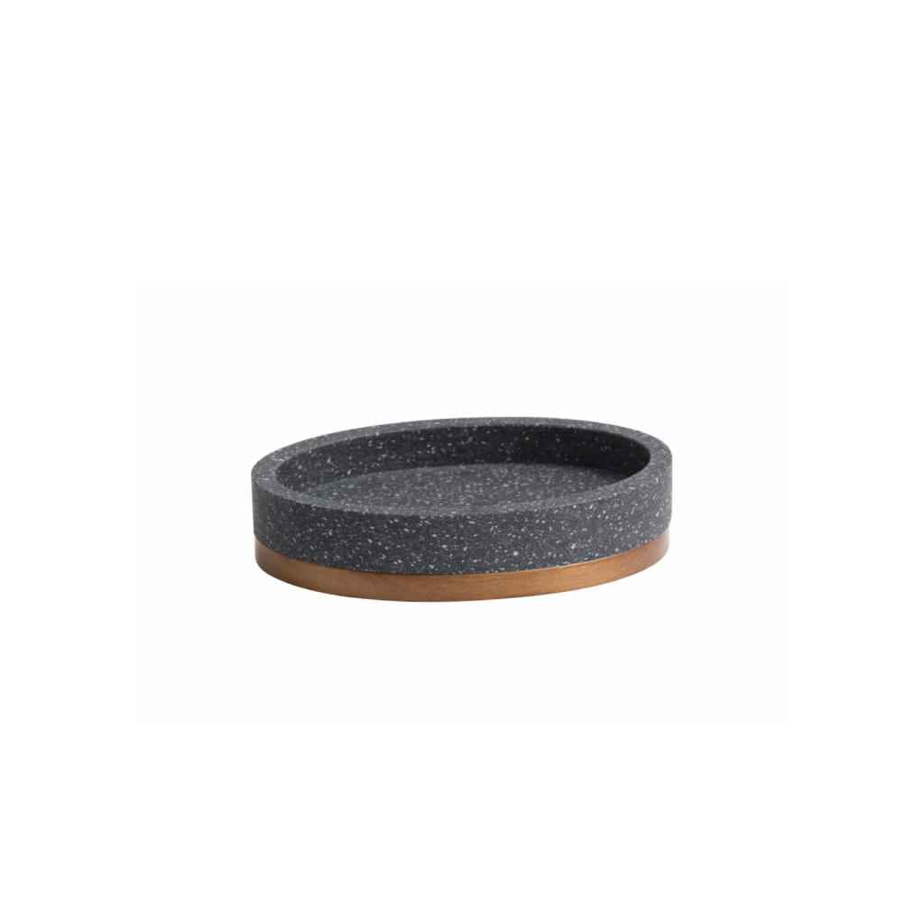 Jabonera de poliresina arena negra con base de madera acacia COMBA