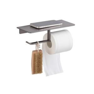 Porta papel higiénico de aluminio con estante superior COMBA