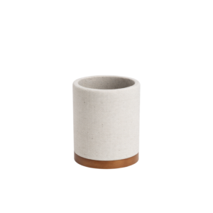 Vaso de poliresina arena clara con base de madera acacia COMBA