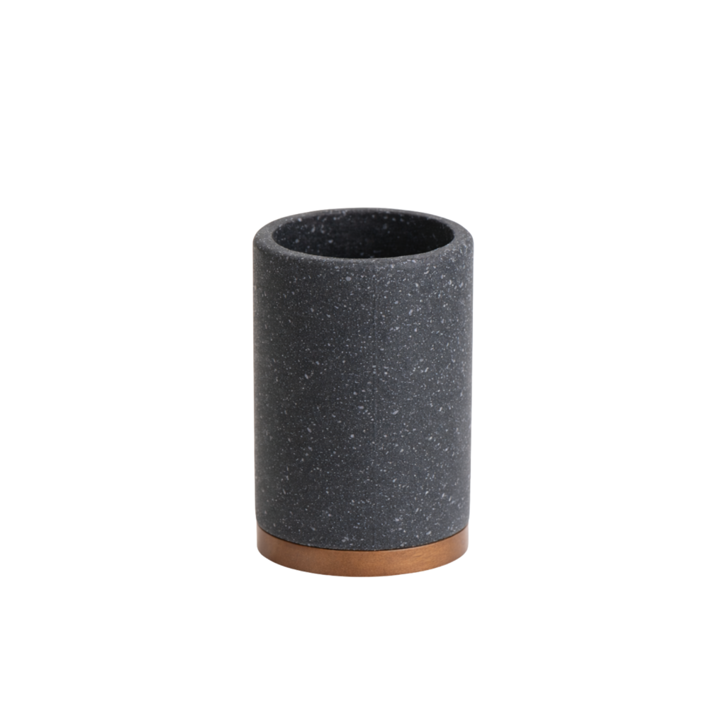 Vaso de poliresina arena negra con base de madera acacia COMBA