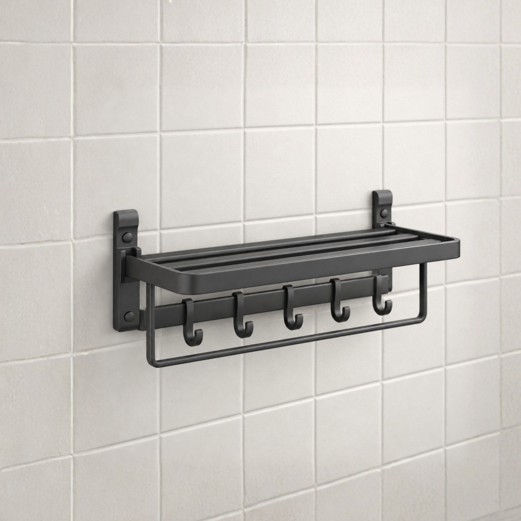Toallero de aluminio doble con estante y ganchos YH025A -COMBA Home