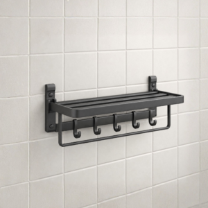Toallero de aluminio doble con estante y ganchos YH025A -COMBA Home