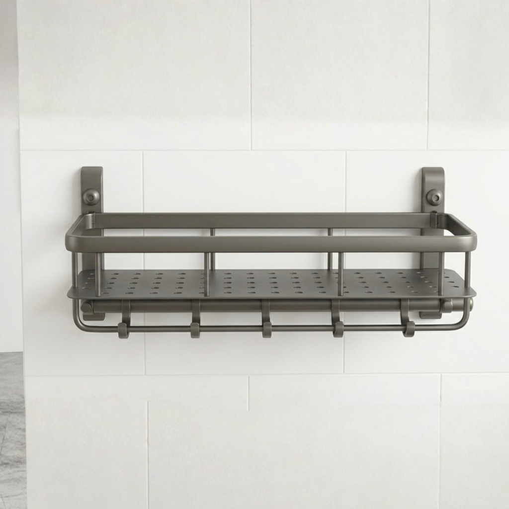 Toallero doble de aluminio YH029A con ganchos para baño COMBA